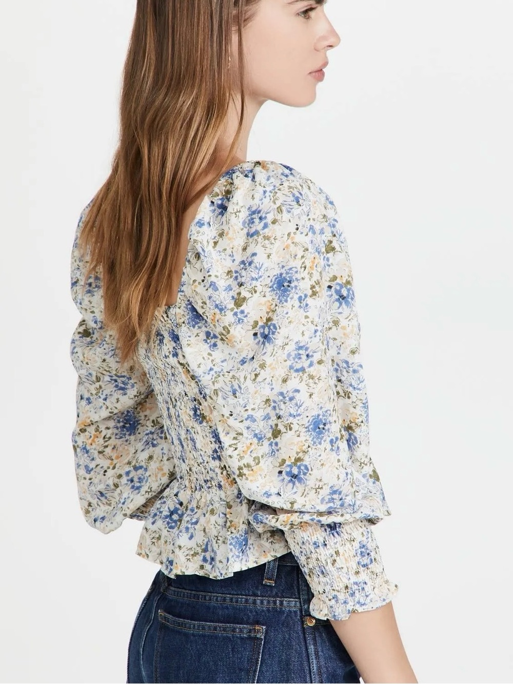 En Saison Blue & White Floral Top Size Small - Picture 5 of 7